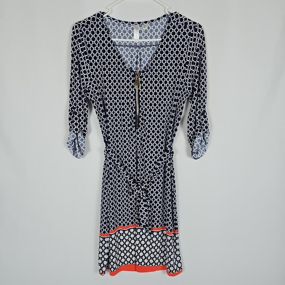 Tacera Women’s Petite Blue 3/4 Sleeve Geometric Print Dress Zip Closure, Size: S